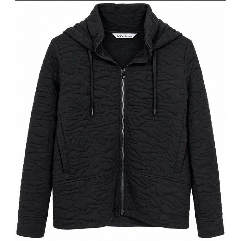 DSG Women’s Quilted Hooded Jacket Black Small Full Zip Textured Athleisure Cozy